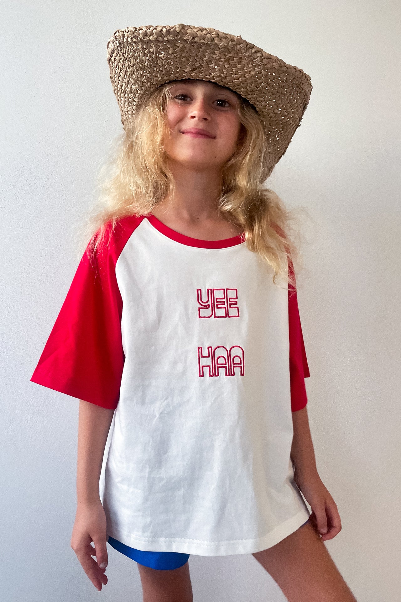 Kids Yee Haa Raglan Tee Shirt - White/Red